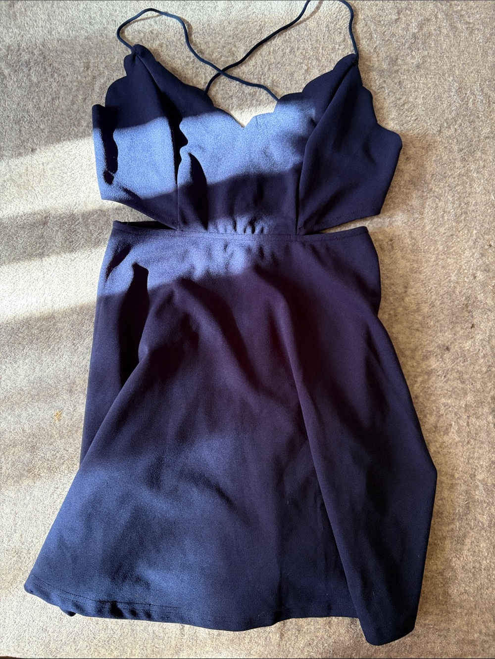 SHEIN Navy Scallop V-Neck Mini Dress